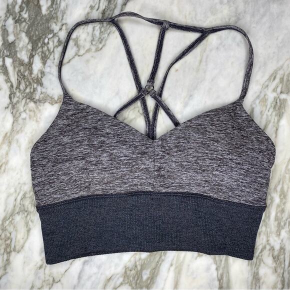 ALO YOGA Womens Longline Strappy Back Triangle Sports Bra Grey Heather XS - Picture 1 of 3